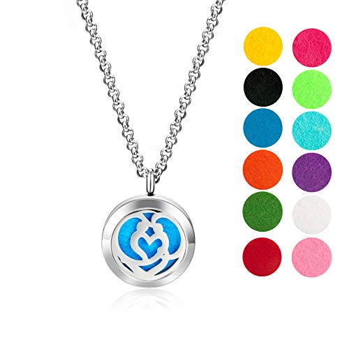 Wild Essentials Couple’s Heart Essential Oil Diffuser Necklace, Stainless Steel Locket Pendant with 24 inch Chain, 12 Color Refill Pads, Customizable Color Changing Perfume Jewelry for Aromatherapy - color: Silver Couple's Heart, size: No Oils