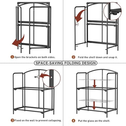 Crofy 2-Tier Foldable Bookshelf, Black Frame & Transparent Shelves - color: Black Frame & Transparent Shelf, size: 2 Tier