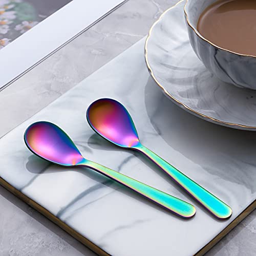 Matte Rainbow Demitasse Espresso Teaspoons, Stainless Steel Satin Finish Coffee Spoons, 4.7-inch, Set of 6 - color: Rainbow