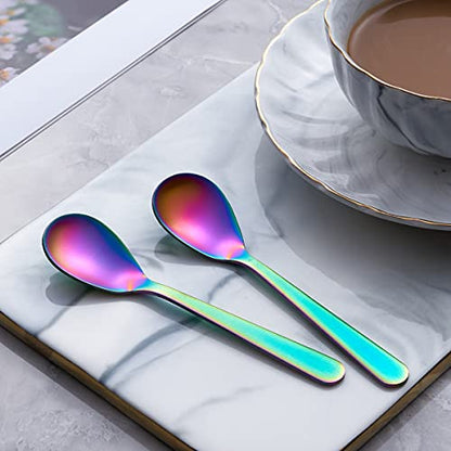 Matte Rainbow Demitasse Espresso Teaspoons, Stainless Steel Satin Finish Coffee Spoons, 4.7-inch, Set of 6 - color: Rainbow