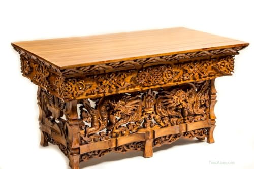 Tribe Azure Fair Trade Small Altar Table, Meditation Table Altar, Small Puja Table, Meditation Altar Wood Wiccan Buddhist, Tea Japanese, Low Side Dragon (Large) - size: Large Dragon
