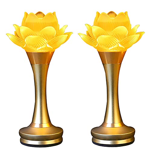 1 Pair - LED Glazed Lotus Buddhist Lamp USB Rechargeable - 8 inches - color: Golden, size: 8 inches