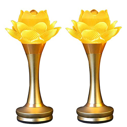 1 Pair - LED Glazed Lotus Buddhist Lamp USB Rechargeable - 8 inches - color: Golden, size: 8 inches