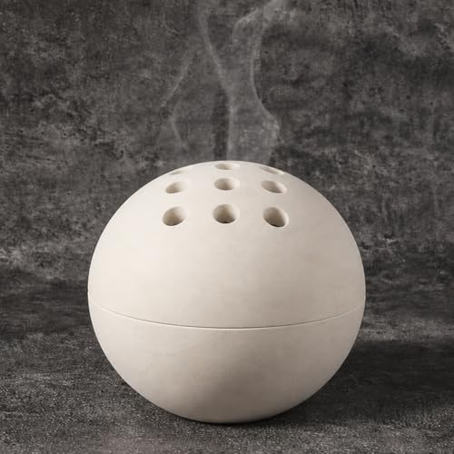 Koville Marble Incense Burner, Natural Stone Incense Holder for Cone/Balsam Fir/Palo Santo/Sage, Handmade Sphere Incense Burner for Meditation Yoga SPA Relaxation, Home Decor(Beige) - color: Sphere-beige