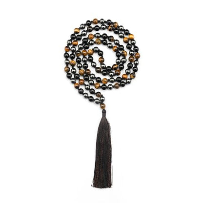 Triple Protection Mala 108 Beads 8mm Black Obsidian Tiger Eye Hematite