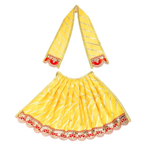 Set of 2 Durga Devi Dress poshak Puja Cloth lehanga Chunari-Red,Yellow(5") - size: 5 Inches