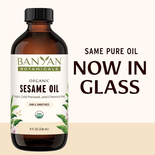 Banyan Botanicals Sesame Oil – Organic & Unrefined Sesame Oil for Skin, Body, Hair & More – Multiple Sizes – 8 oz – Non GMO Sustainably Sourced Vegan - size: 8 Fl Oz