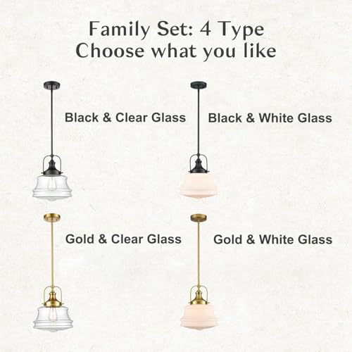DEYNITE Modern Gold Kitchen Schoolhouse Pendant Light Seeded Glass Shade - color: Gold, size: Seeded glass