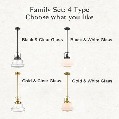 DEYNITE Modern Gold Kitchen Schoolhouse Pendant Light Seeded Glass Shade - color: Gold, size: Seeded glass