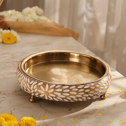RITUALISTIC Vrinda Handcarved Wooden Urli Bowl (11.5 inches) | Mango Wood with Floral Sacred Carving & Detachable Legs | Floating Candles, Flowers & Festive Décor | Diwali Housewarming Premium Gift - style: Vrinda Wooden Urli