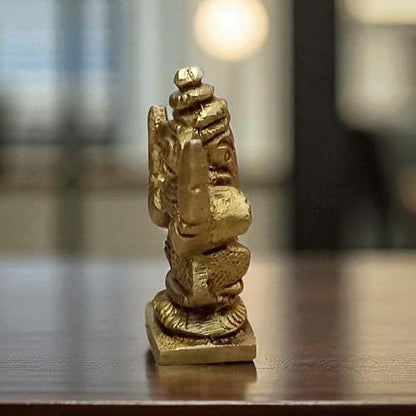 Brass Lord Ganesha Statue 1.5 Inch 50 Gram | Small Handcrafted Ganpati Idol for Home Temple & Puja | Hindu Elephant God of Wisdom & Prosperity | Mini Brass Ganesha Murti for Spiritual Decor & Gifting