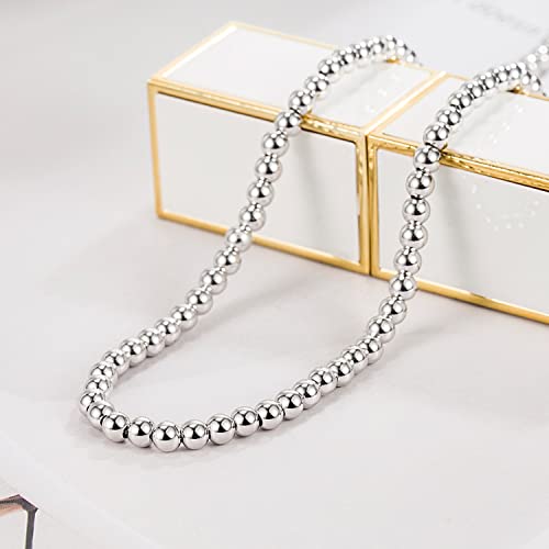 Dankadi Men Solid 925 Sterling Silver Bead Necklace Women 4MM 6MM Round Prayer Beads Link Chain 18 "20" 22 "24" 26 "28" 30" 32" 34" Italy Jewelry Gift - color: 4MM, size: 20 inches