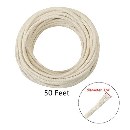50 Feet Roll 1/4" Round Cotton Wicks Burner Replacement Kerosene for Oil Lamp Lampberger Lamp Dietz Oil Lantern