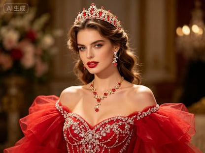Kamirola Tiaras and Crowns for Women,Tiaras Earrings Necklace, Crystal Bridal Jewelry Set, Costume Party Halloween Prom Pageant Jewelry for Women(TR45) - color: Gold Red