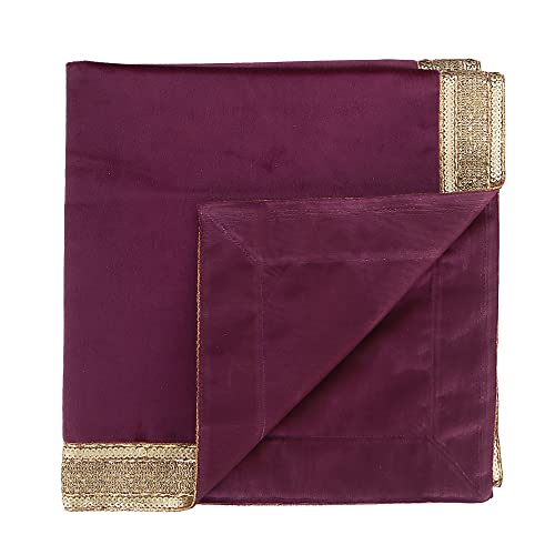 Indian Consigners Purple Wine Velvet Cloth with Golden Shinny Border, Aasan, Alter, Altar, Tarot Table Cloth Holy Square Tablecloth
