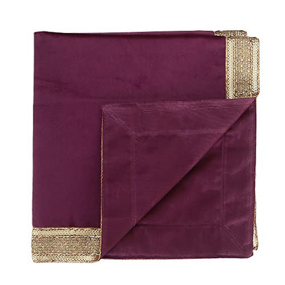Indian Consigners Purple Wine Velvet Cloth with Golden Shinny Border, Aasan, Alter, Altar, Tarot Table Cloth Holy Square Tablecloth