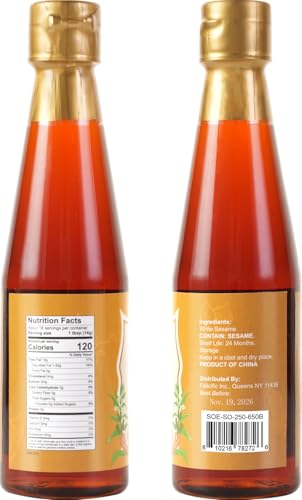 Soeos Sesame Oil, 8.45 Fl Oz (250 ml), Rich Nutty Flavor, Premium Asian Cooking Oil for Stir-Fry, Marinades, Noodles, Rice & Dipping Sauce