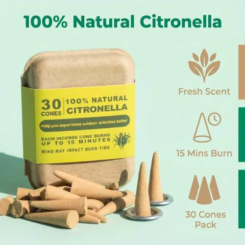 Natural Citronella Incense Cones 30 Count, Include 2 Metal Dishes