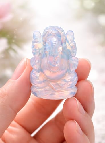 Opalite Stone Ganesha Statue Holy Ganesha Idol Good Luck Ganesha Sculpture Pocket Ganesh for Car Dash Board Handcarved Opalite Ganesh Statue - color: Opalite Ganesh