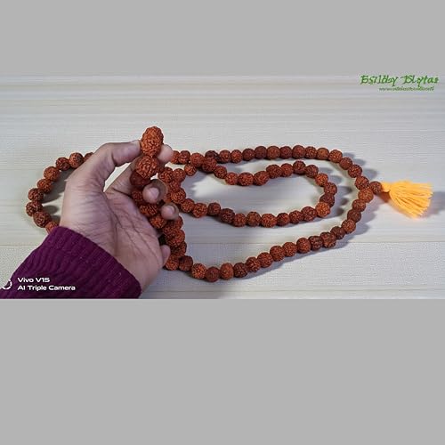 12mm Nepali 5 Mukhi Rudraksha Japa Mala 108+1 Beads | Original Natural Rudraksh Prayer Necklace for Men & Women | Handmade Meditation, Yoga & Hindu Buddhist Rosary Mala
