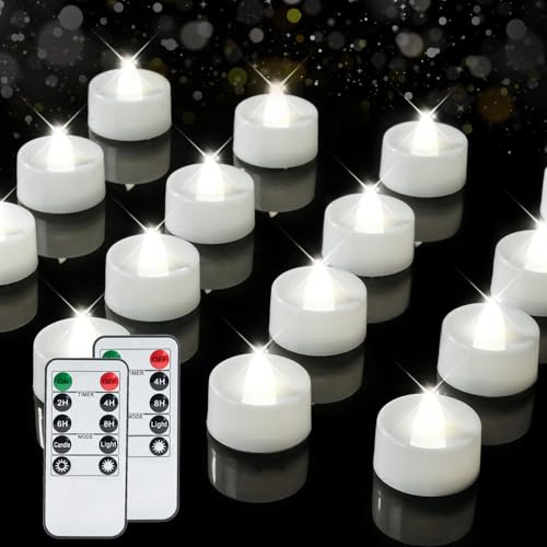 BEICHI 24Pcs Flameless LED Tea Lights with Remote & Timer,White Base,400Hrs - color: Pure White Light, White Shell, size: 24-Pack
