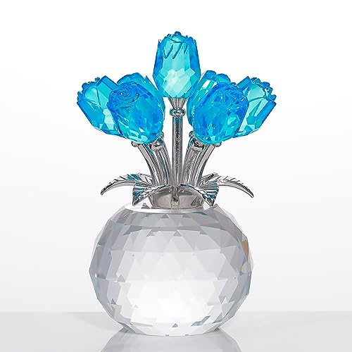 Movdyka Blue Crystal Rose Glass Flowers with Vase Figurine Home Decor - color: Lake Blue-crystal Rose