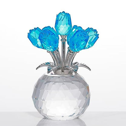 Movdyka Blue Crystal Rose Glass Flowers with Vase Figurine Home Decor - color: Lake Blue-crystal Rose