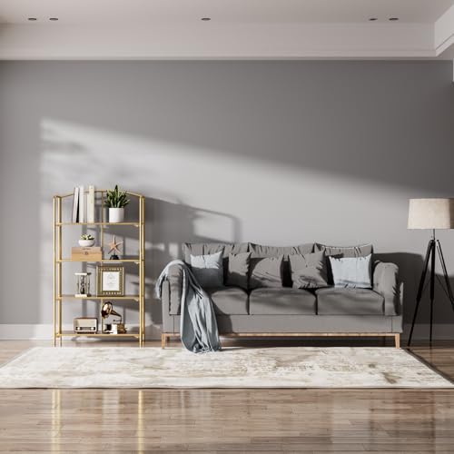 Crofy 4-Tier Wider Foldable Bookshelf, Gold Frame & Walnut Shelves - color: Gold Frame & Walnut Shelf, size: 4 Tier Wider