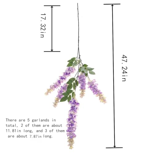 4pcs 47.2in Artificial Fake Wisteria Hanging Flower Garland Silk(purple) - color: Purple