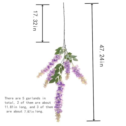 4pcs 47.2in Artificial Fake Wisteria Hanging Flower Garland Silk(purple) - color: Purple