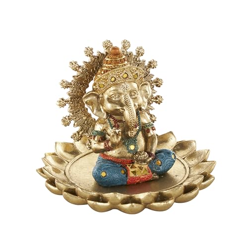 Deco 79 Resin Ganesh Decorative Sculpture Home Decor Statue with Lotus Plate and Colorful Dresswear, Accent Figurine 7" x 7" x 5", Gold - color: Gold, size: 7" x 7" x 5"