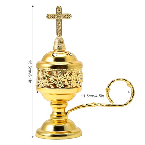 Yawlsow Incense Burner, Frankincense Charcoal Incense Stand, Bakhoor Incense Burner Holder, Ideal for Aromatherapy, Yoga and Spa, Home and Christian Church Censer, (Gold*2) - color: Gold*2