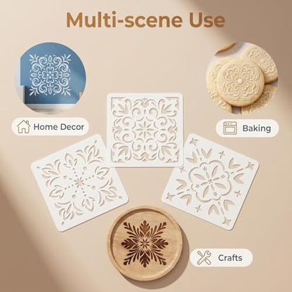 24 Pack Scroll Tile Stencils, 4 Inch Reusable Moroccan Scroll Tile Stencils for Painting Floors, Walls, Furniture, Crafts, Cake Decorating - Azulejo Tile Pattern Templates for DIY Home Decor & Baking