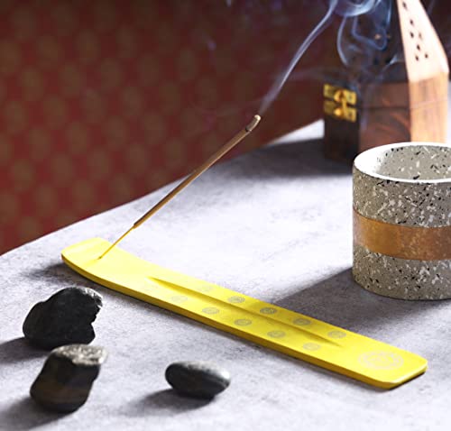 Bless-International Traditional-Handmade-Burner Wooden-Incense-Stick-Holder Ash-Catcher-Stand for-Aromatherapy-Meditation-Yoga (Positivity Yellow) 10 Inches, Pack of 2 - color: Positivity Yellow,10 Inch, size: Two Holders