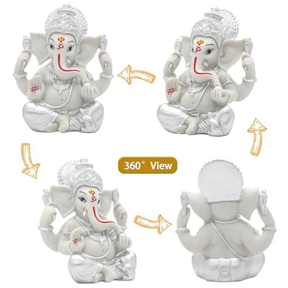 alikiki Hindu God Lord Ganesha Statue - 5.6" H Silver Toned Indian God Ganpati Idol Murti for Diwali Pooja Decor Mandir Temple Home Altar Office Shrine Puja Item Wedding Spiritual Decors