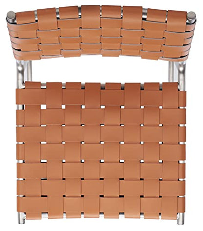 SAFAVIEH Home Collection Bahari Cognac Woven Leather/Silver 26-inch Kitchen Island Breakfast Nook Counter Stool (Fully Assembled) - color: Cognac/Silver