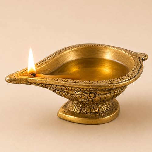Brass Diya Indian Deepam Oil Lamps for Home Decoration, Mandir, Temple, Traditional Hindu Puja, Religious Decor, Diwali Deepawali, Housewarming Return Gift Items - size: Small
