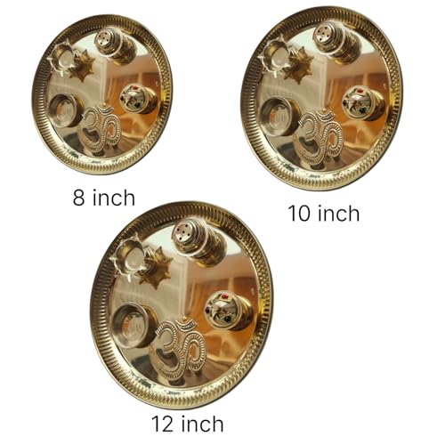 Brass Puja Thali Set Pooja Plate with Bowl, Diya, Kumkum & Incense Holder (Dia 8 inch)