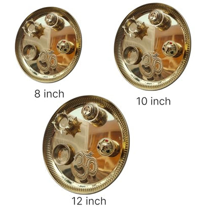 Brass Puja Thali Set Pooja Plate with Bowl, Diya, Kumkum & Incense Holder (Dia 8 inch)