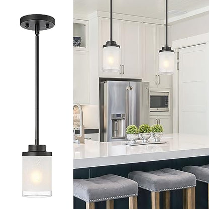 TENGXIN Matte Black Pendant Lights Kitchen Island, Frosted Glass Shade - color: Matte Black, Linen Frosted Glass, size: 4"
