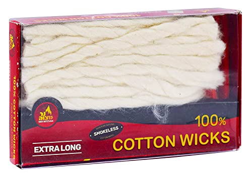 Ner Mitzvah Extra Long Cotton Wicks – 50 Count (Approx.) Smokeless Replacement Wicks, Multipurpose for Oil Cup Candle Lighting - size: Extra Long
