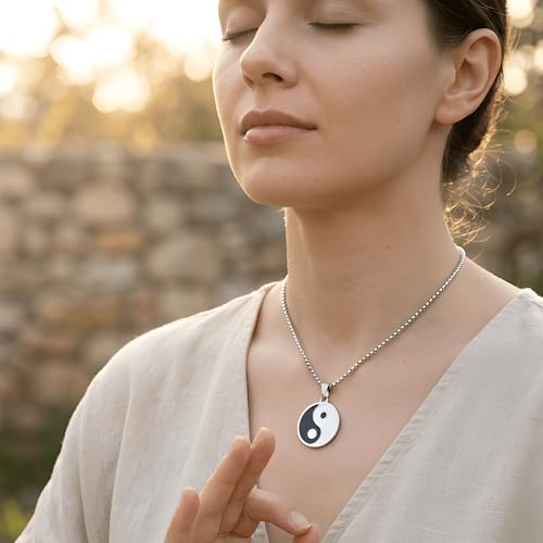 1" Stainless Steel Necklace Charms | Third Eye Vision | Peace Symbol | Finding Your Self | Yin & Yang | Moon Cat | Turtle Power | Flower of Life | | OM | Mystical Spiritual Protection, for Men & Women - style: Yin Yang