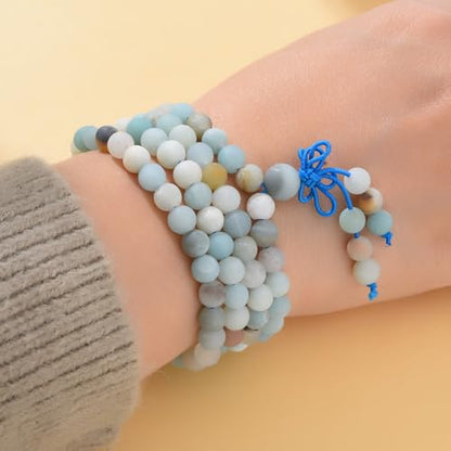 108 Mala Beads Stretch Bracelet 6mm Natural Gemstone Prayer Beaded Necklace - color: Matte Amazonite
