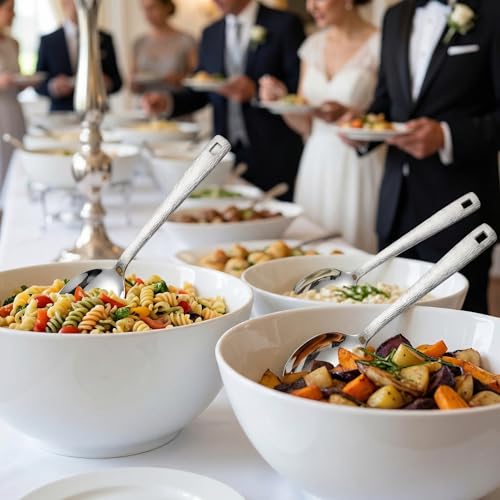 4 Pack Stainless Steel Serving Spoons, 12 Inch Large Buffet Serving Utensils, Heavy Duty 18/8 Metal Spoons with Textured Handle, Dishwasher Safe for Catering, Party, Kitchen