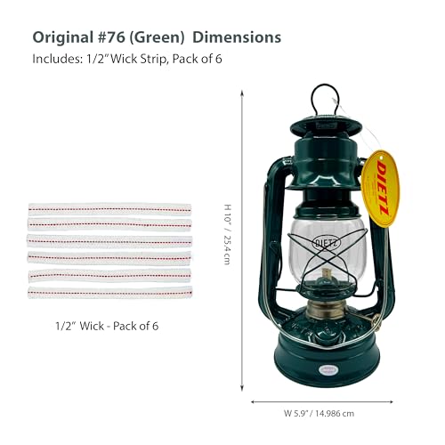 Light of Mine - Dietz #76 Original Green Oil Lantern Bundle Including 6-Pack of 100% Cotton 1/2" Replacement Wick Strips (#76, GRN) - style: #76 Green