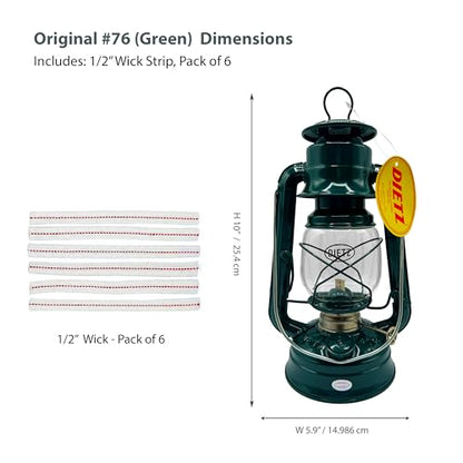Light of Mine - Dietz #76 Original Green Oil Lantern Bundle Including 6-Pack of 100% Cotton 1/2" Replacement Wick Strips (#76, GRN) - style: #76 Green