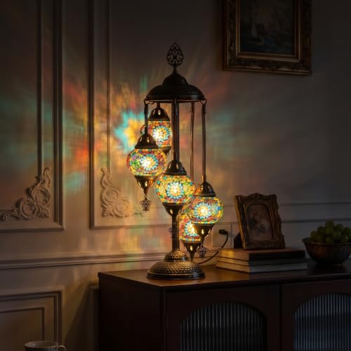 Marrakech 31" Turkish Mosaic Lamp Handmade 5 Globes Moroccan Table Lamp - color: 5 Globes - Colorful