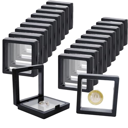 20Pcs Floating Frame Display Case——BSELUTNGY 3D Floating Display Case 2.76 Inches Black is Perfect for Preserving and Displaying Jewelry, Coins, Badges, Specimens and Various Collectible - size: 2.76in*2.76in