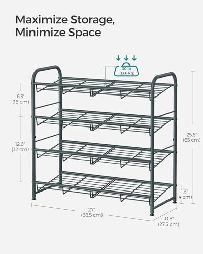 SONGMICS 4-Tier Stackable Metal Shoe Rack, Holds Up to 16 Pairs of Shoes - color: Grey, size: 4 Tiers (27"W)
