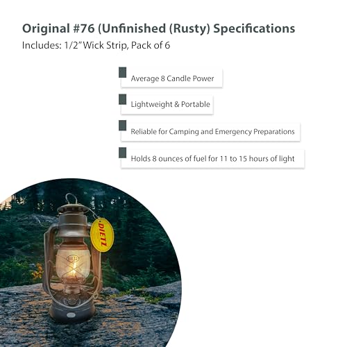 Light of Mine - Dietz #76 Original Unfinished Oil Lantern Bundle Including 6-Pack of 100% Cotton 1/2" Replacement Wick Strips (#76, UF) - style: Unfinished